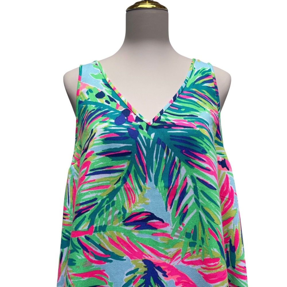 Lilly Pulitzer Anamaria Shift Dress M Multicolor Tropical Palm Leaf V-Back Bold - Picture 2 of 9
